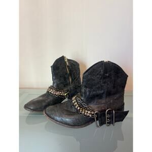 steve madden brasko boots women's 6.5 leather bling booties canty ankle cowboy